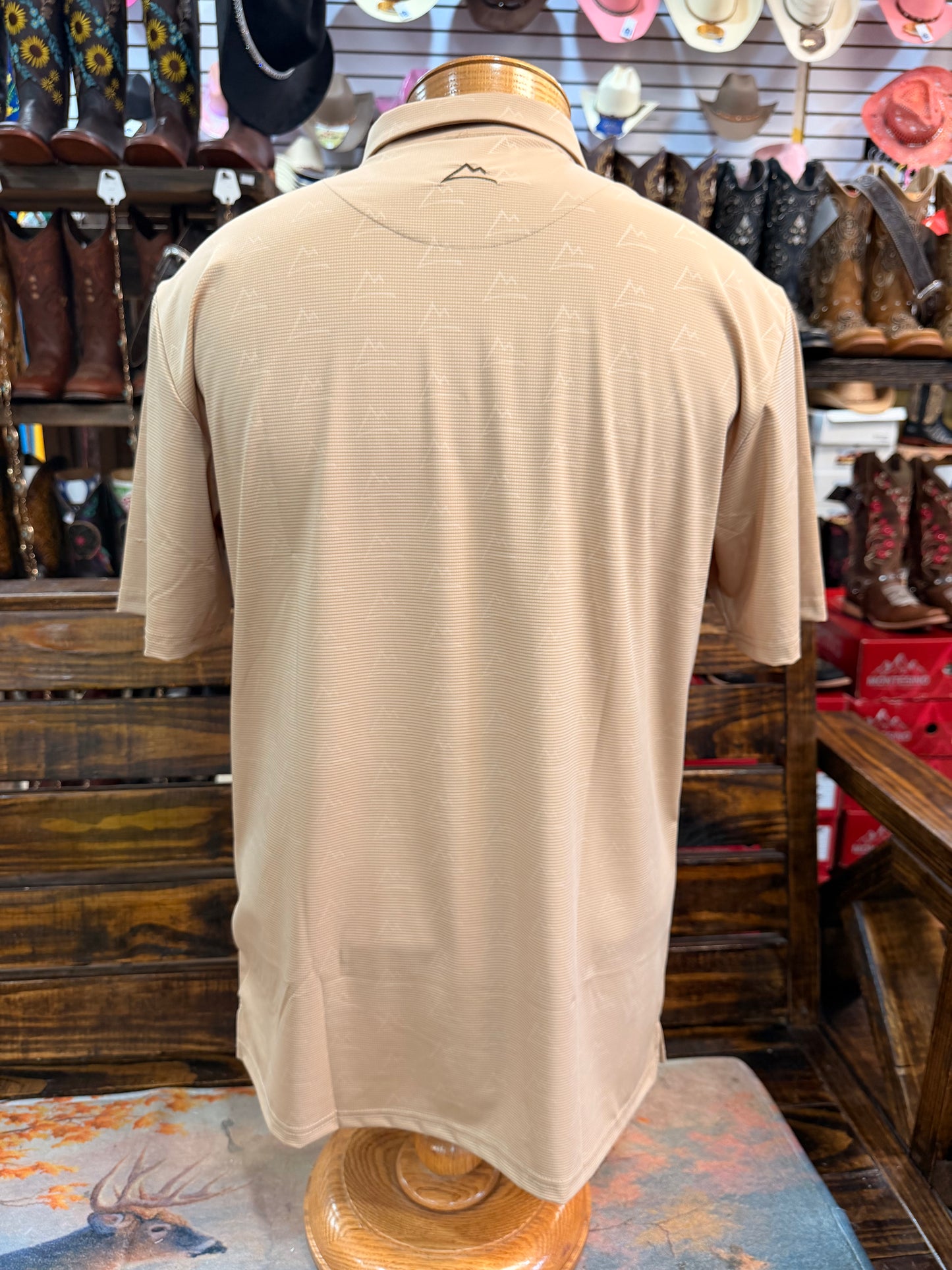 Men’s Mountain-Print Performance Polo (Tan)
