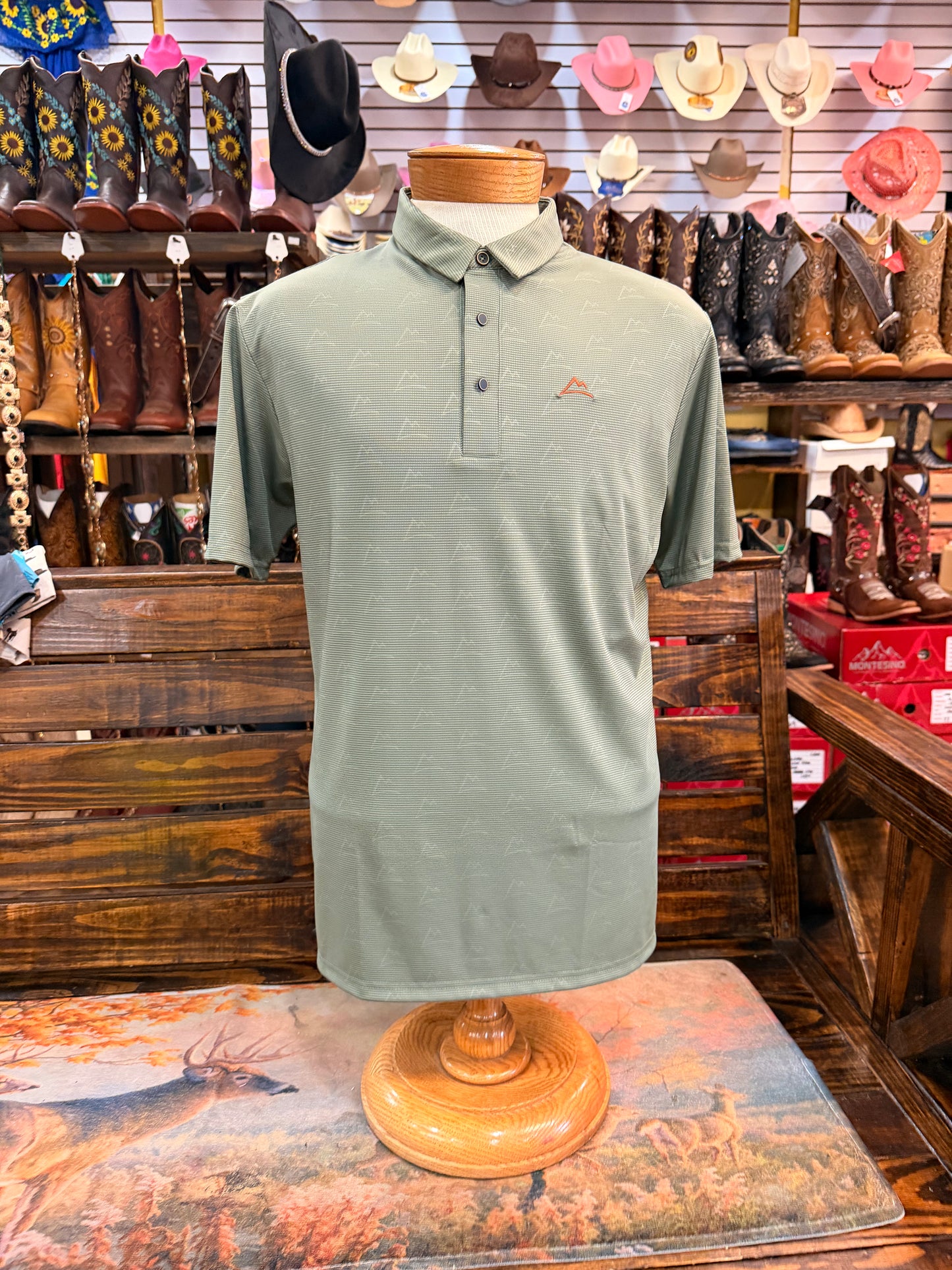 Men’s Mountain-Print Performance Polo (Sage Green)