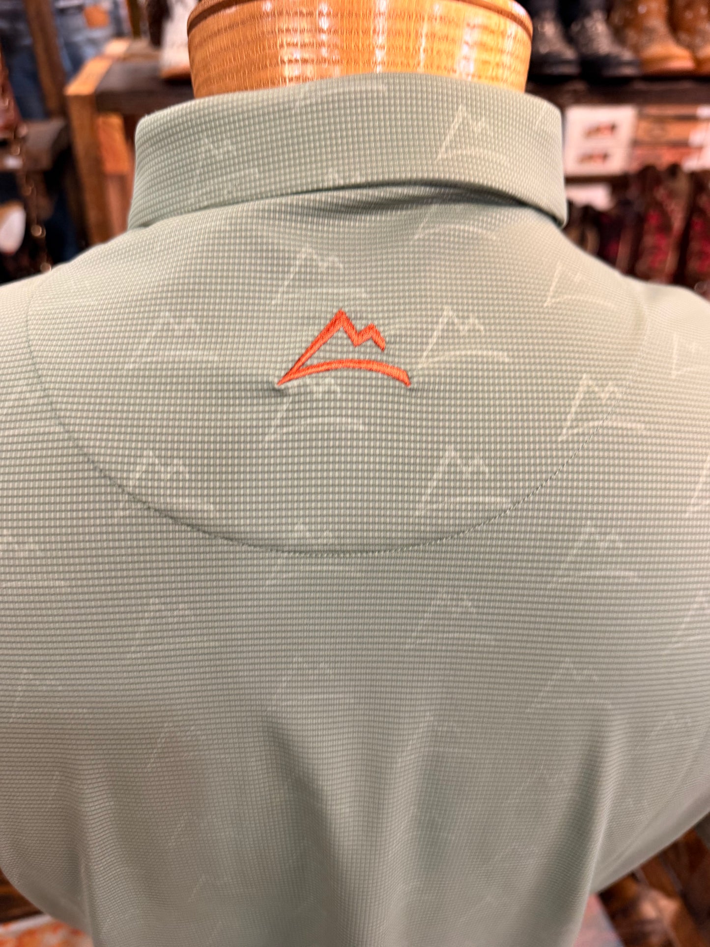 Men’s Mountain-Print Performance Polo (Sage Green)
