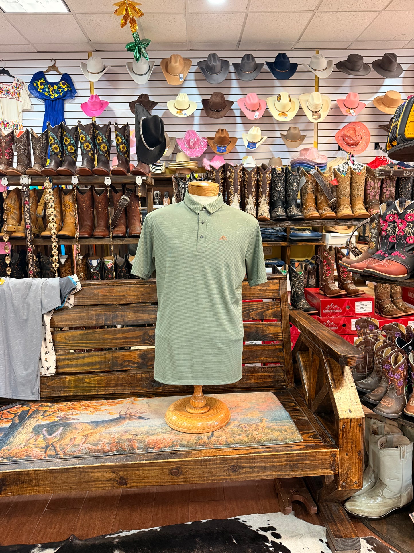 Men’s Mountain-Print Performance Polo (Sage Green)