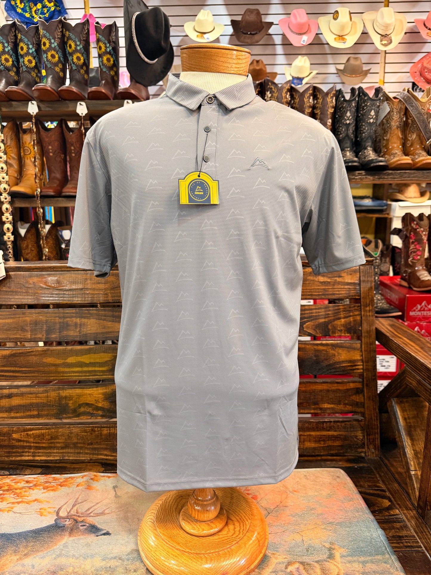 Men’s Mountain-Print Performance Polo (light grey)