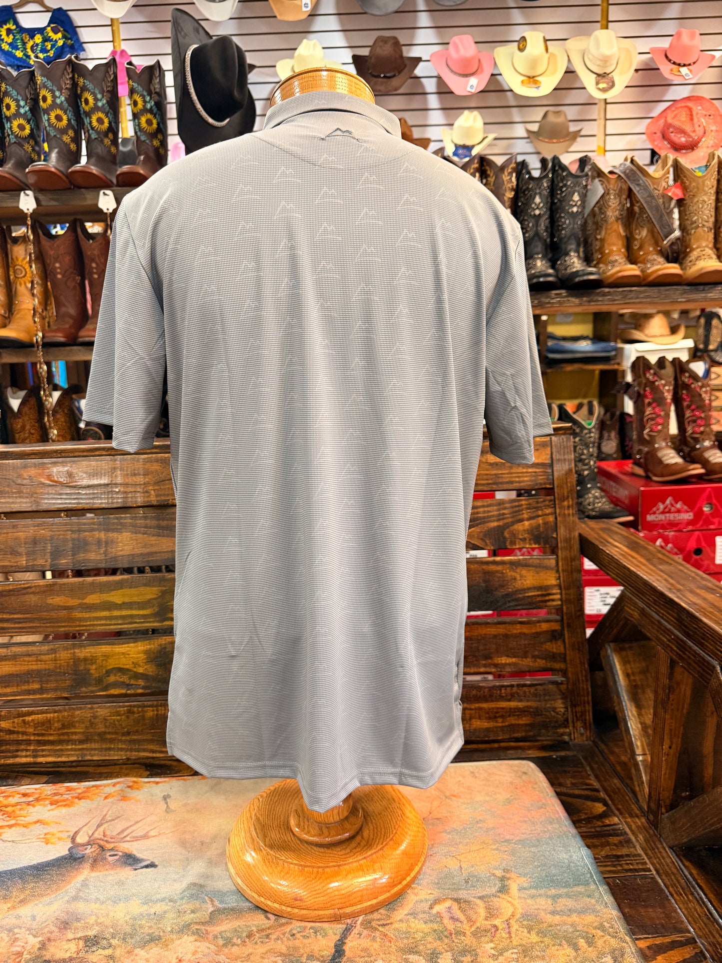 Men’s Mountain-Print Performance Polo (light grey)