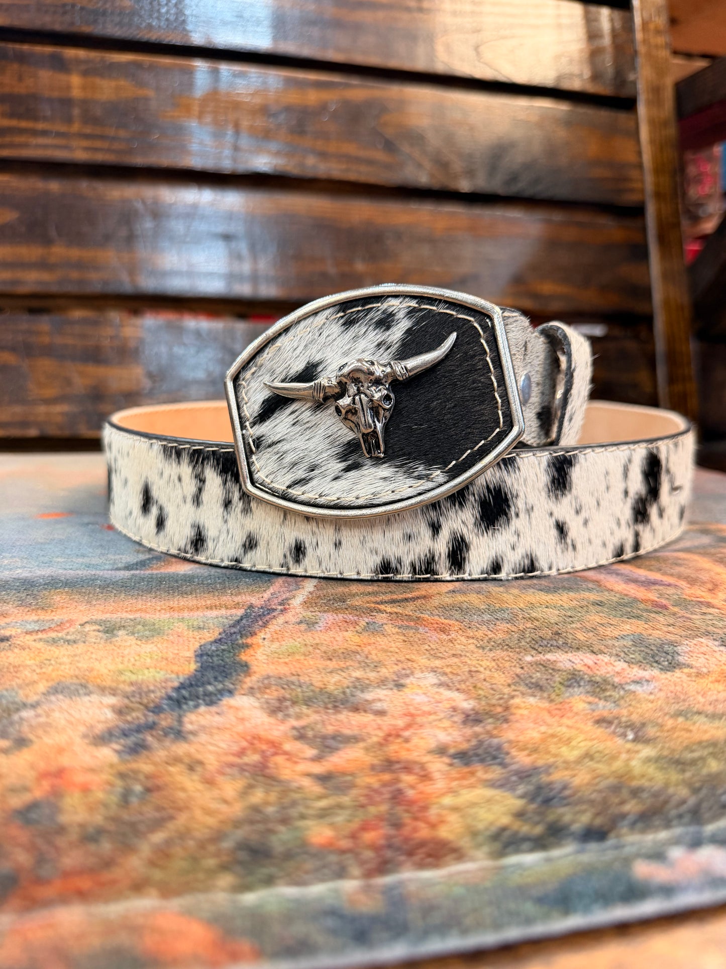 Cowhide Western Belt with Metal Buckle