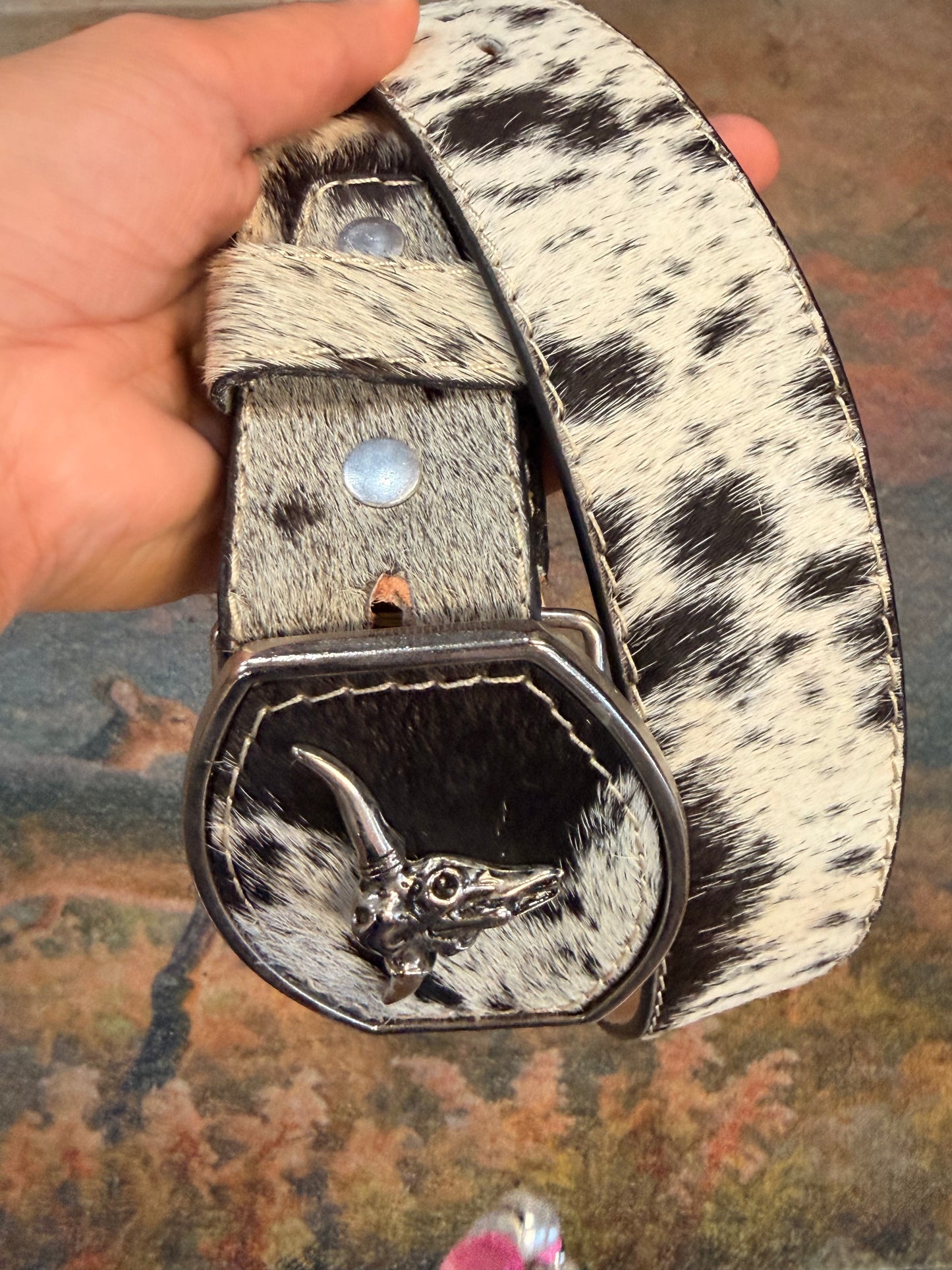 Cowhide Western Belt with Metal Buckle