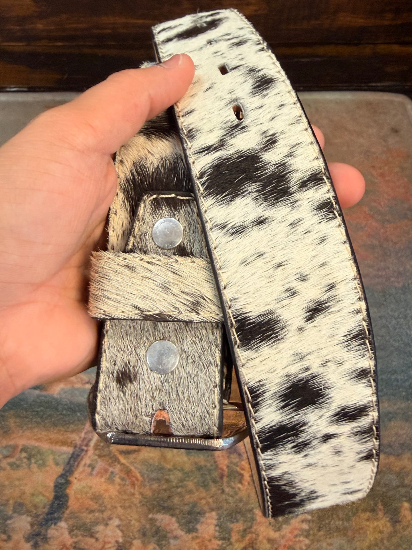 Cowhide Western Belt with Metal Buckle