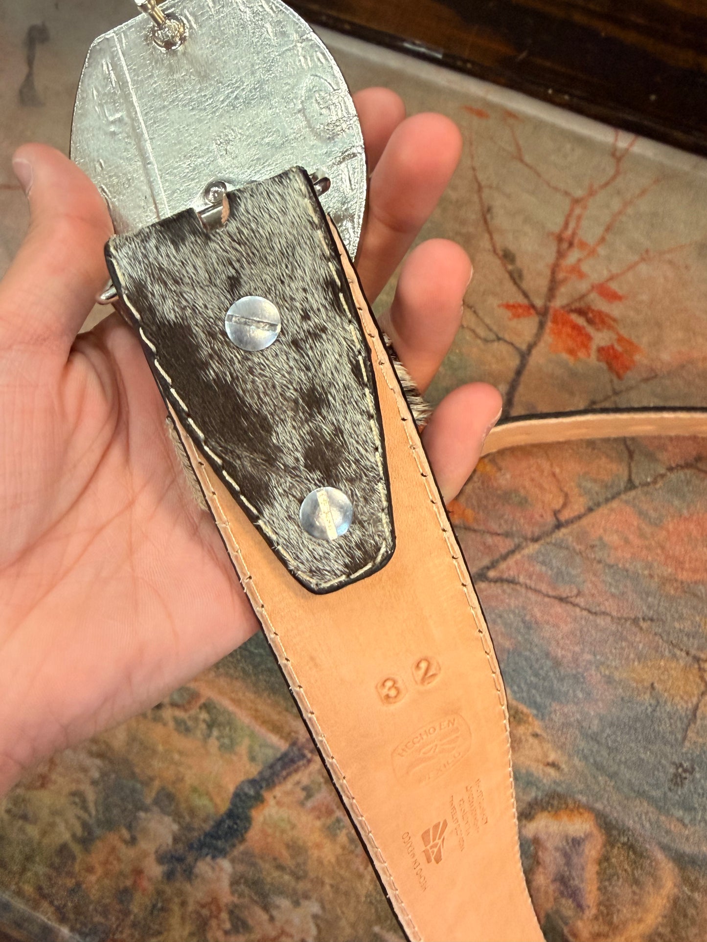 Cowhide Western Belt with Metal Buckle