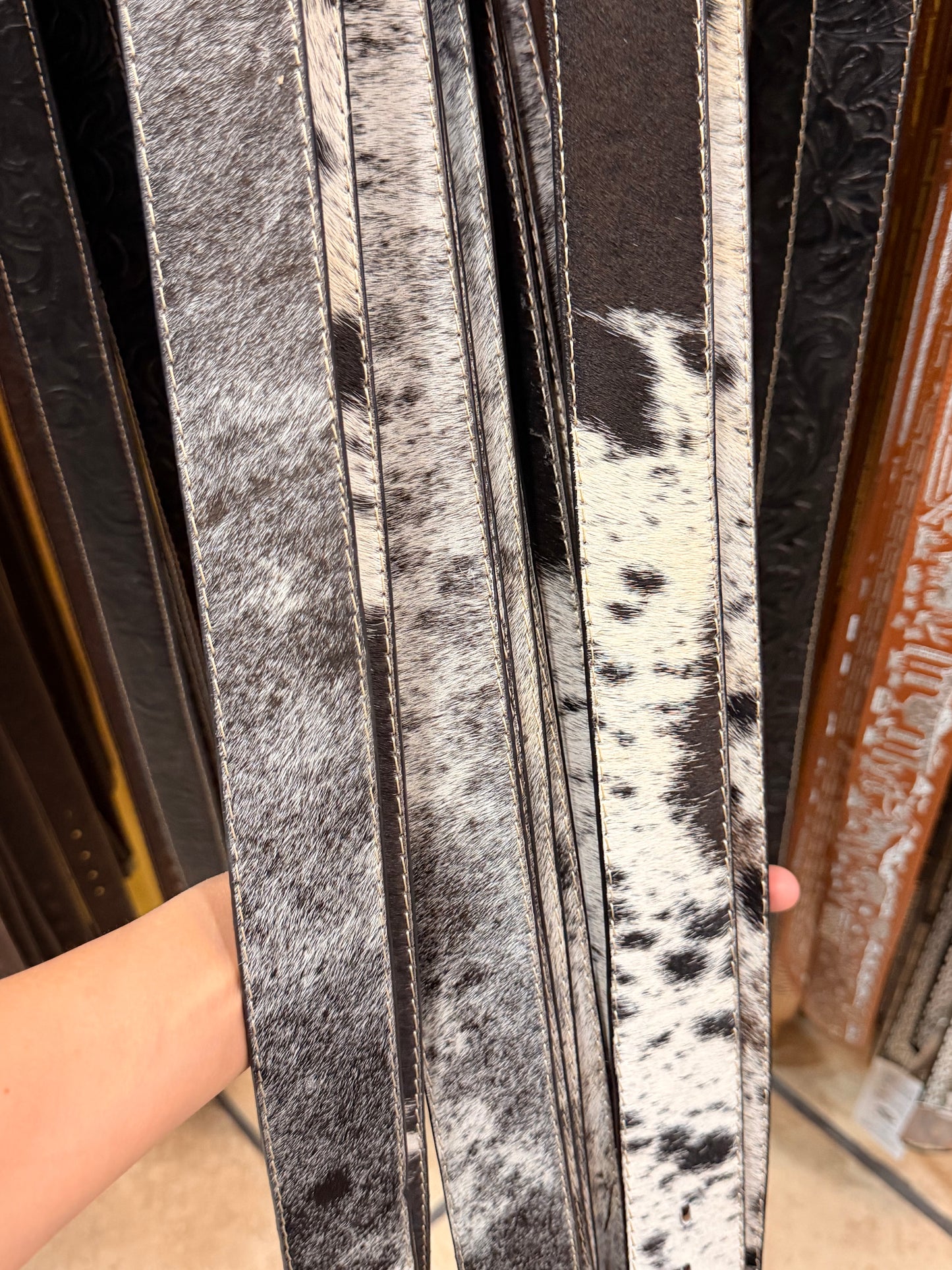 Cowhide Western Belt with Metal Buckle