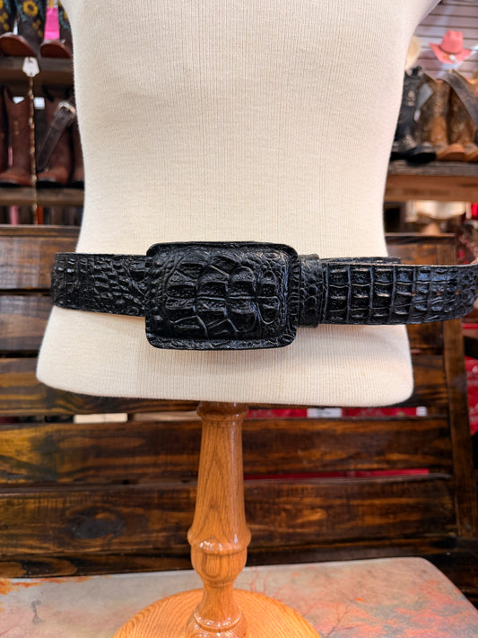 Black Crocodile-Embossed Western Belt