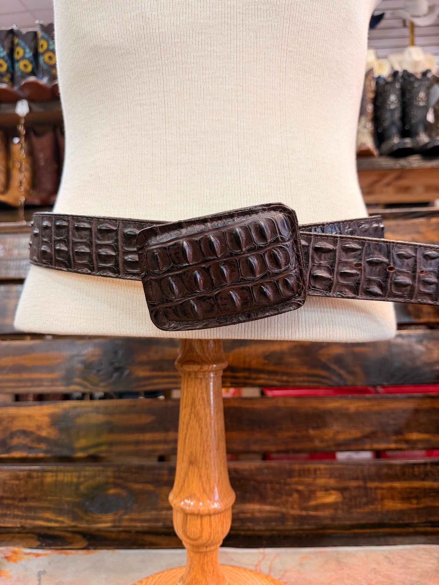 Brown Crocodile-Embossed Western Belt