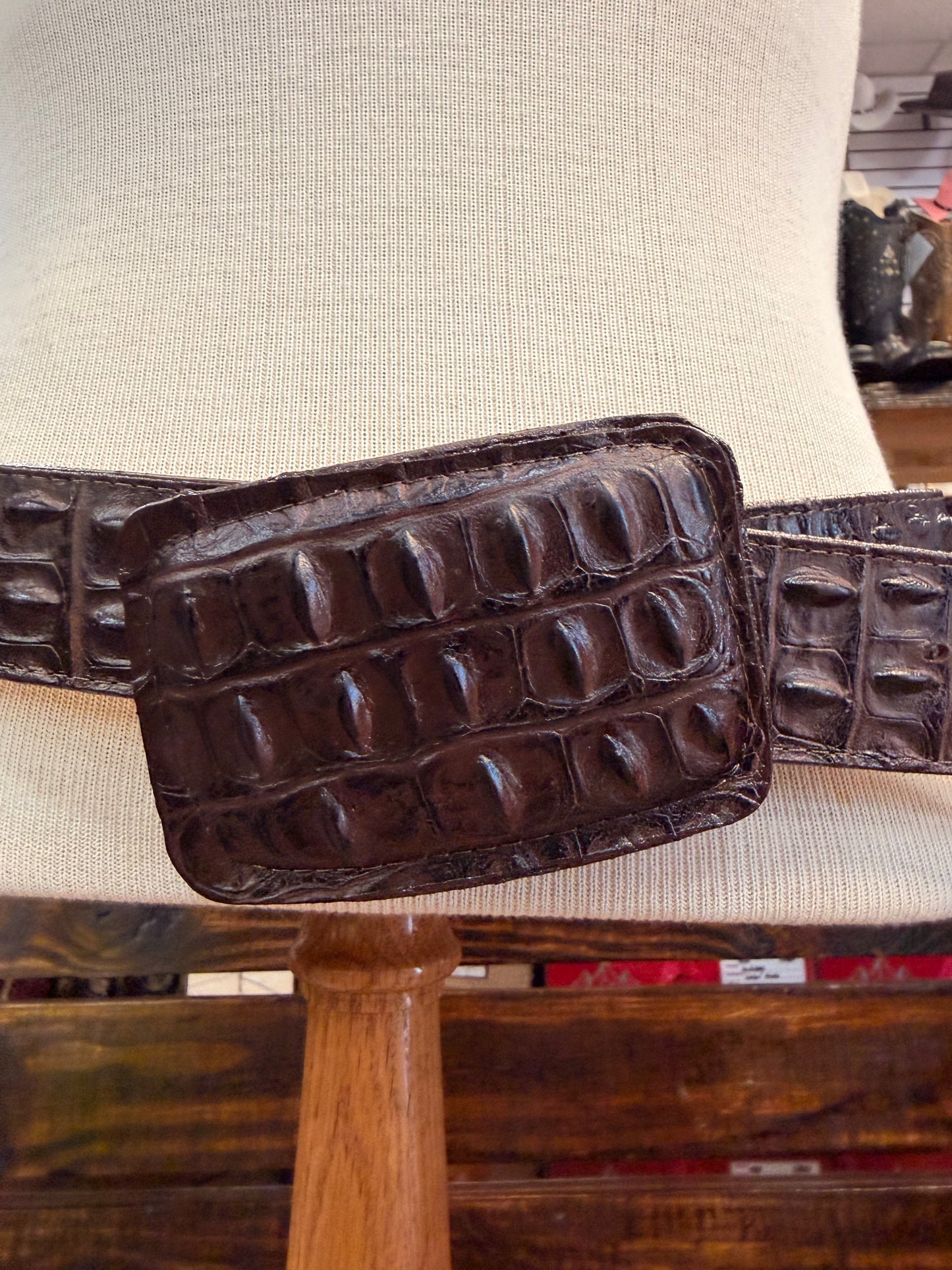 Brown Crocodile-Embossed Western Belt