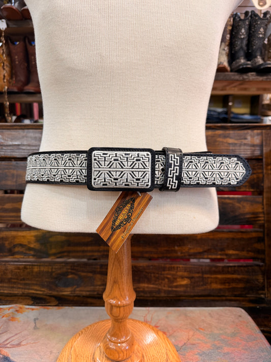 Black & White Geometric Western Belt