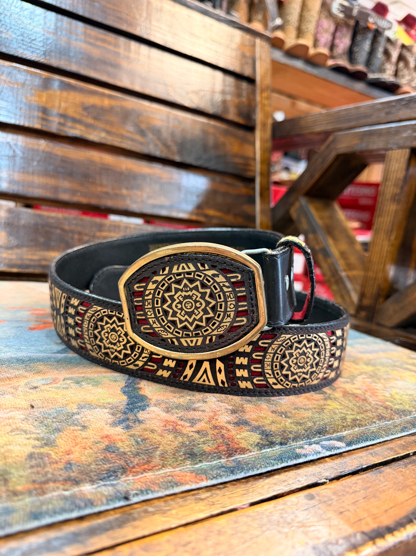 Black & Gold Southwestern Medallion Western Belt