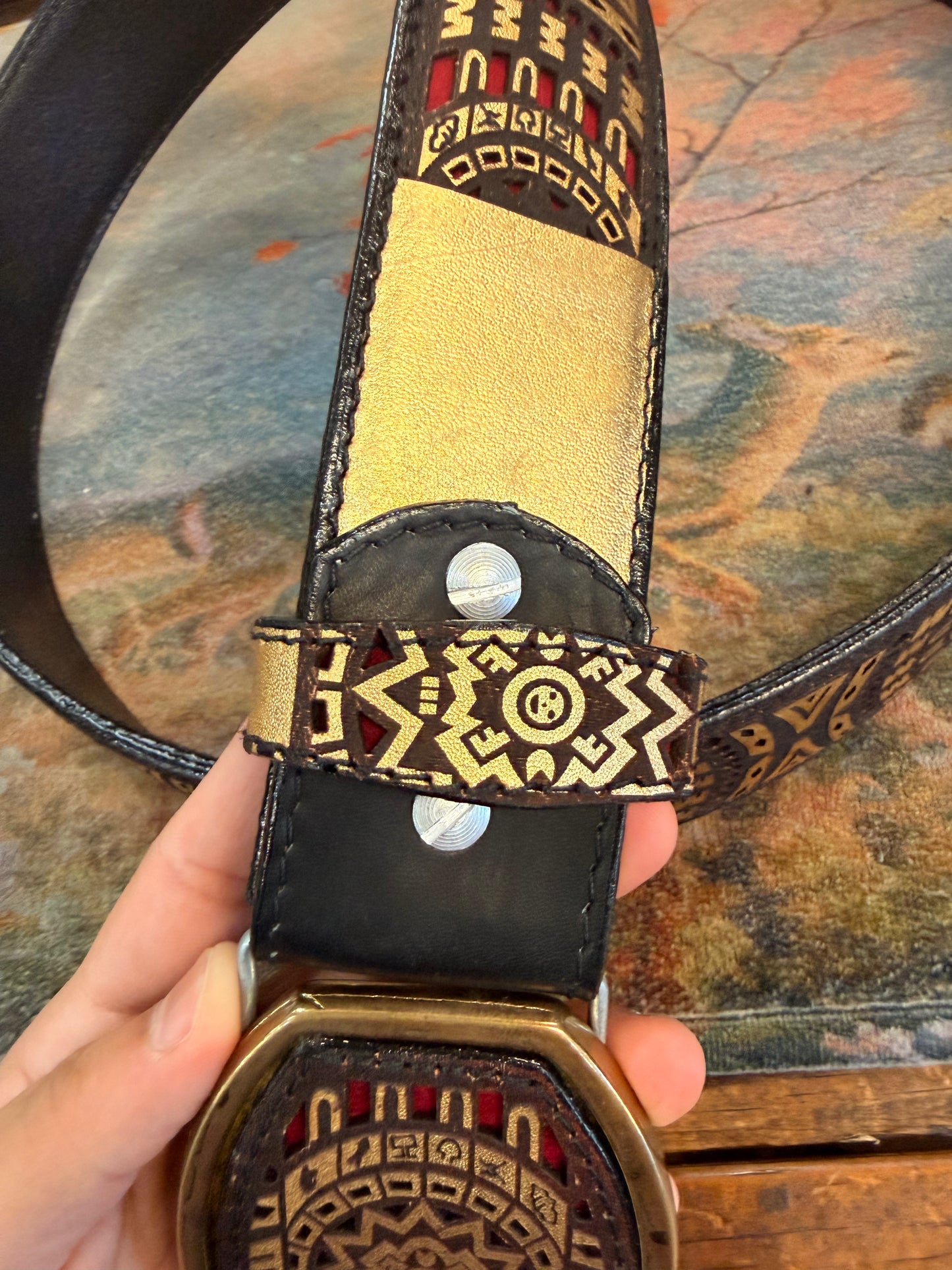 Black & Gold Southwestern Medallion Western Belt