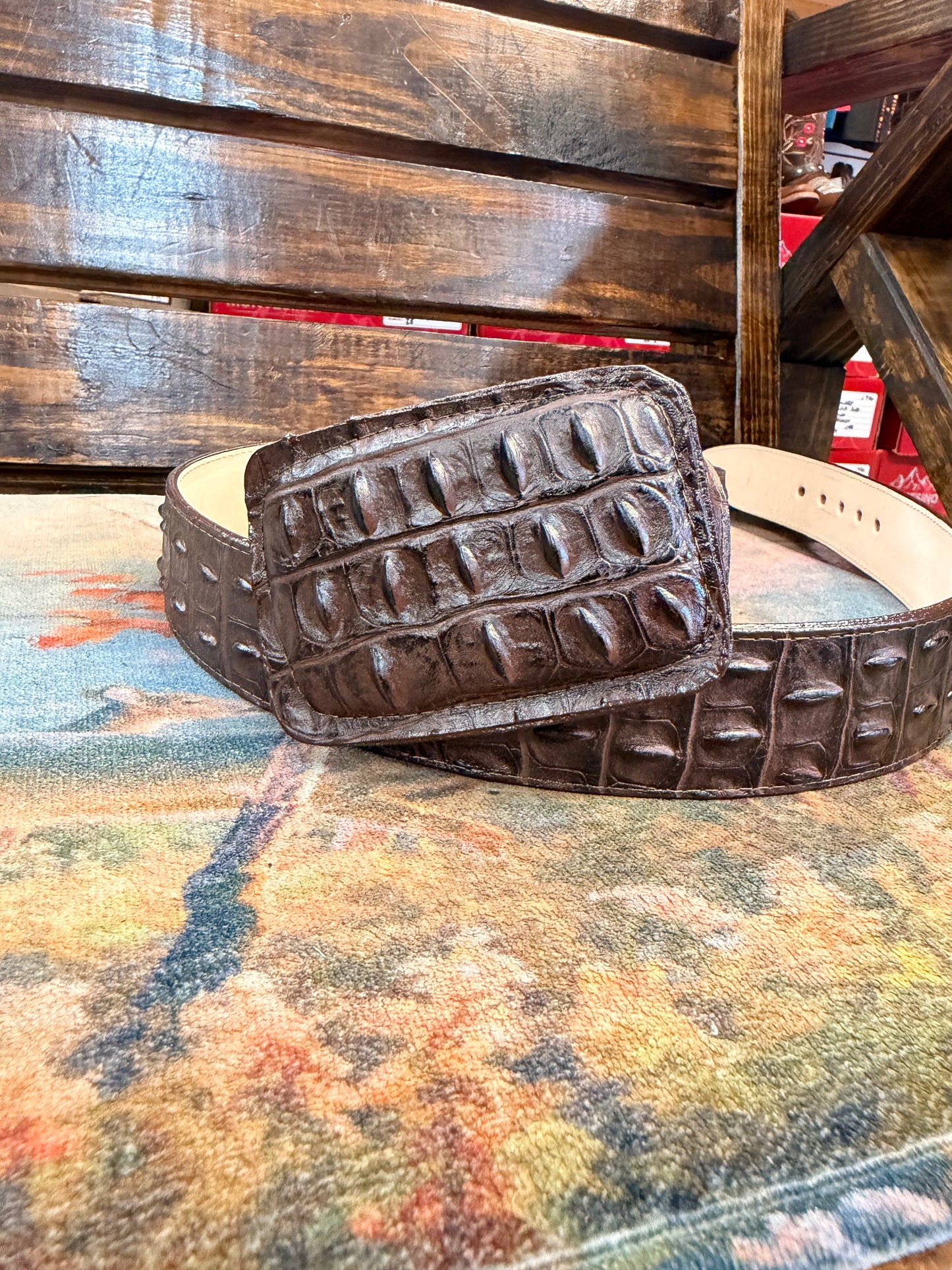 Brown Crocodile-Embossed Western Belt