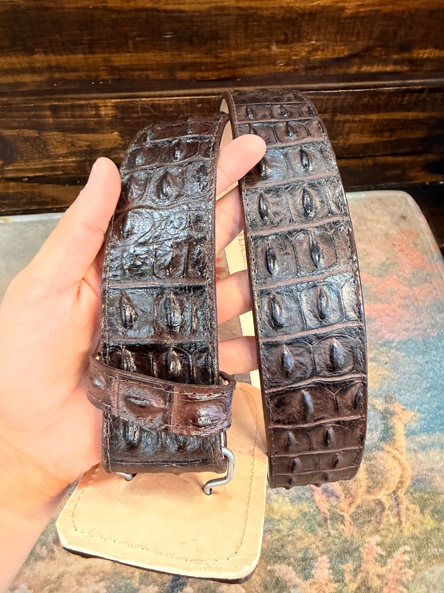 Brown Crocodile-Embossed Western Belt