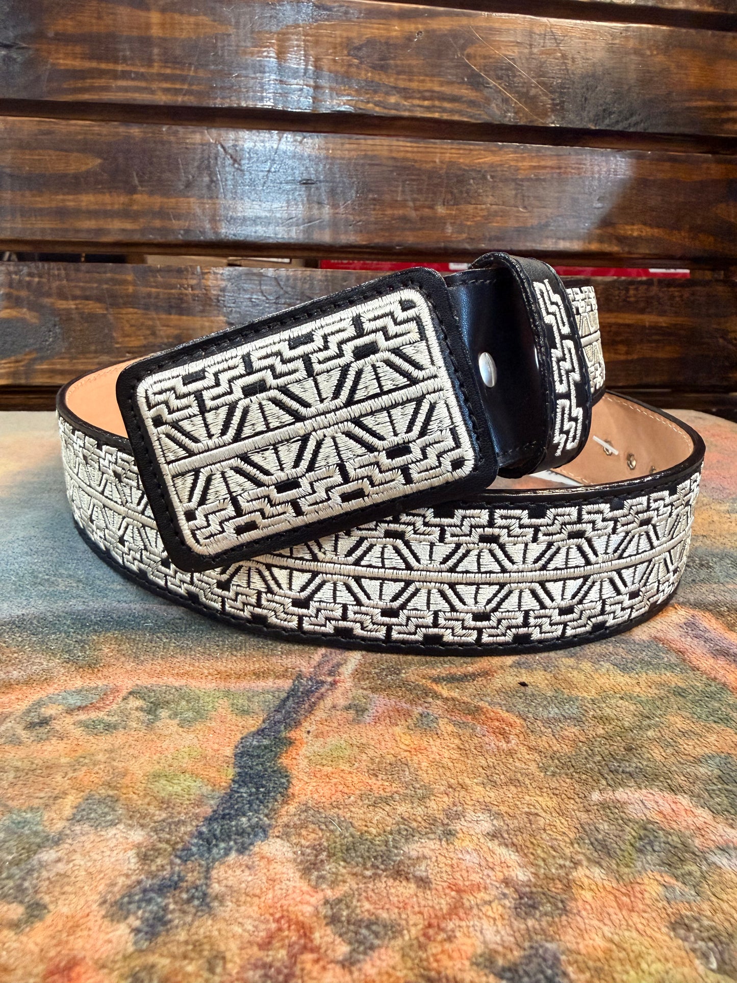Black & White Geometric Western Belt