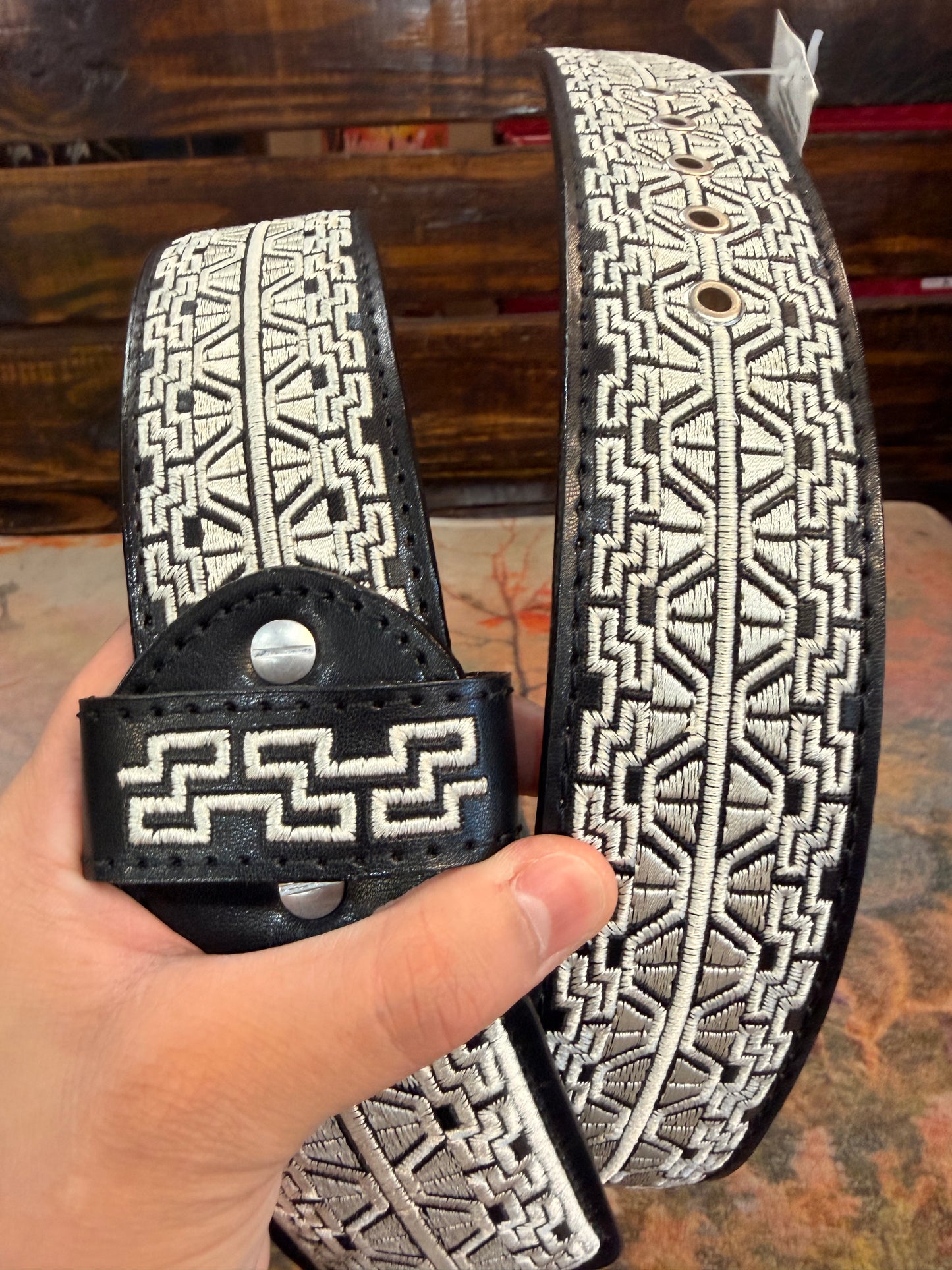 Black & White Geometric Western Belt