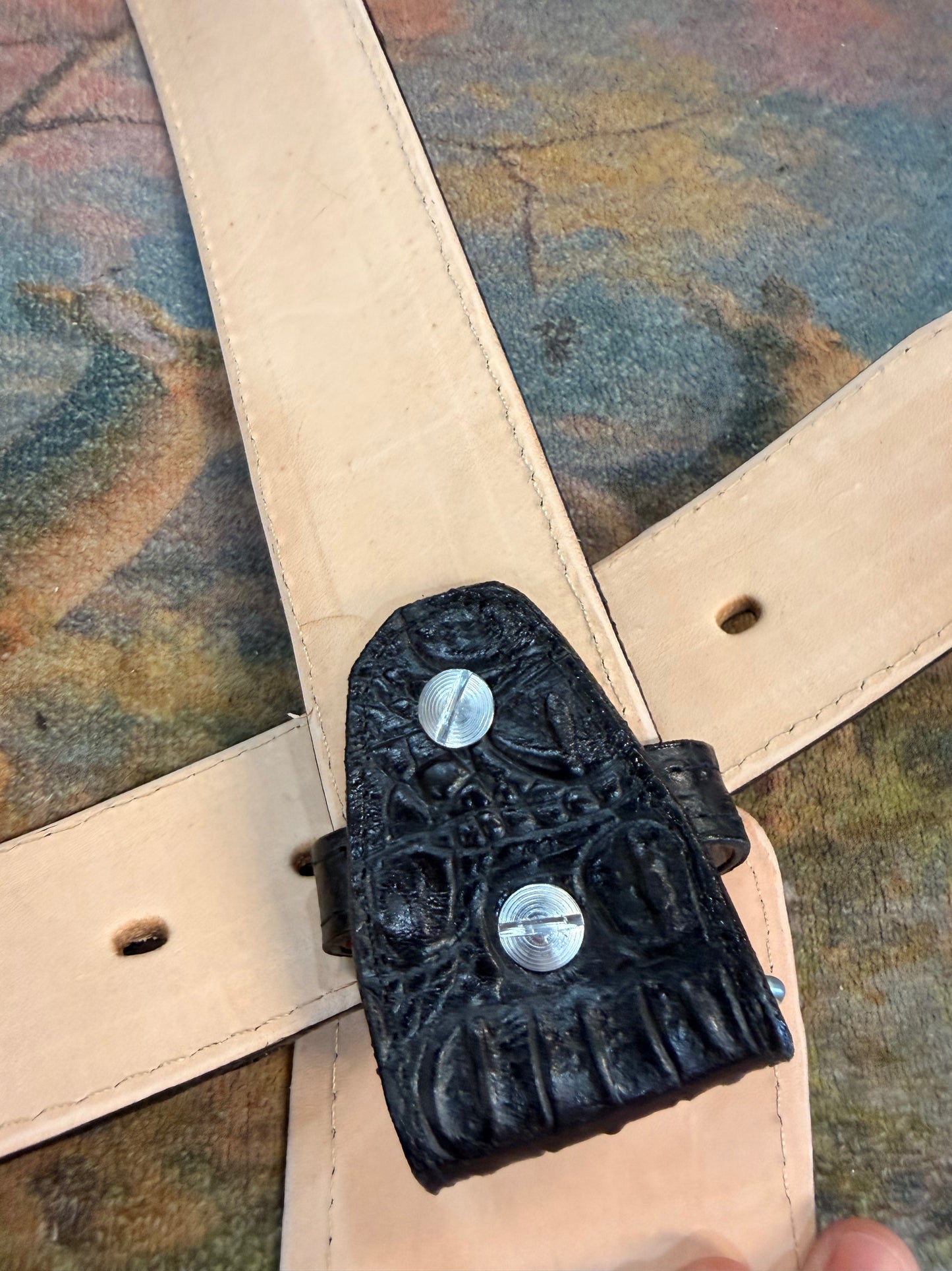 Black Crocodile-Embossed Western Belt