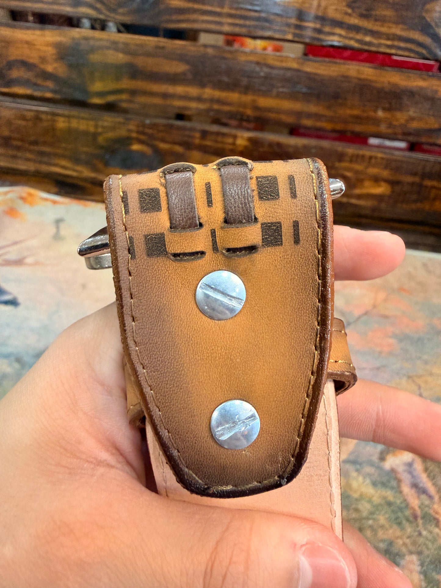 Leather Western Belt with Woven-Inspired Buckle Design