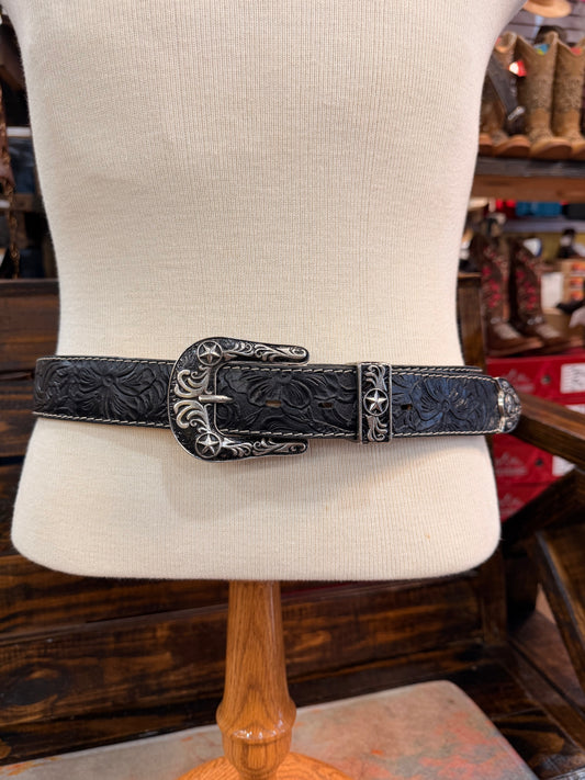 Black Floral Tooled Western Belt