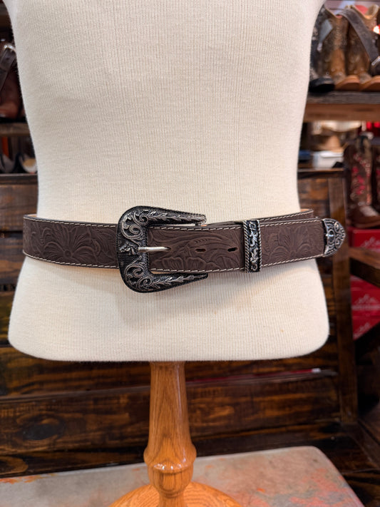 Brown Floral Tooled Western Belt