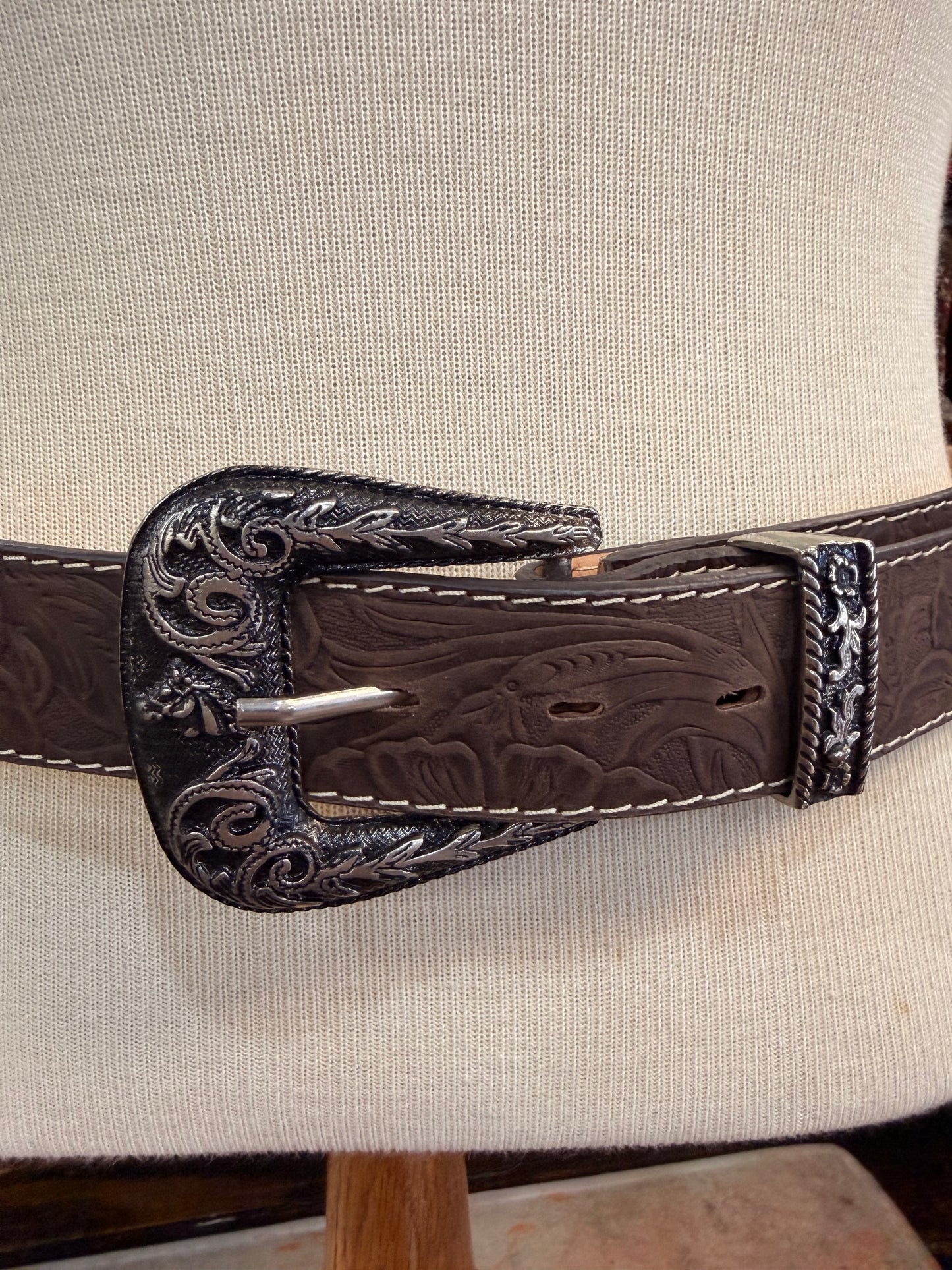 Brown Floral Tooled Western Belt