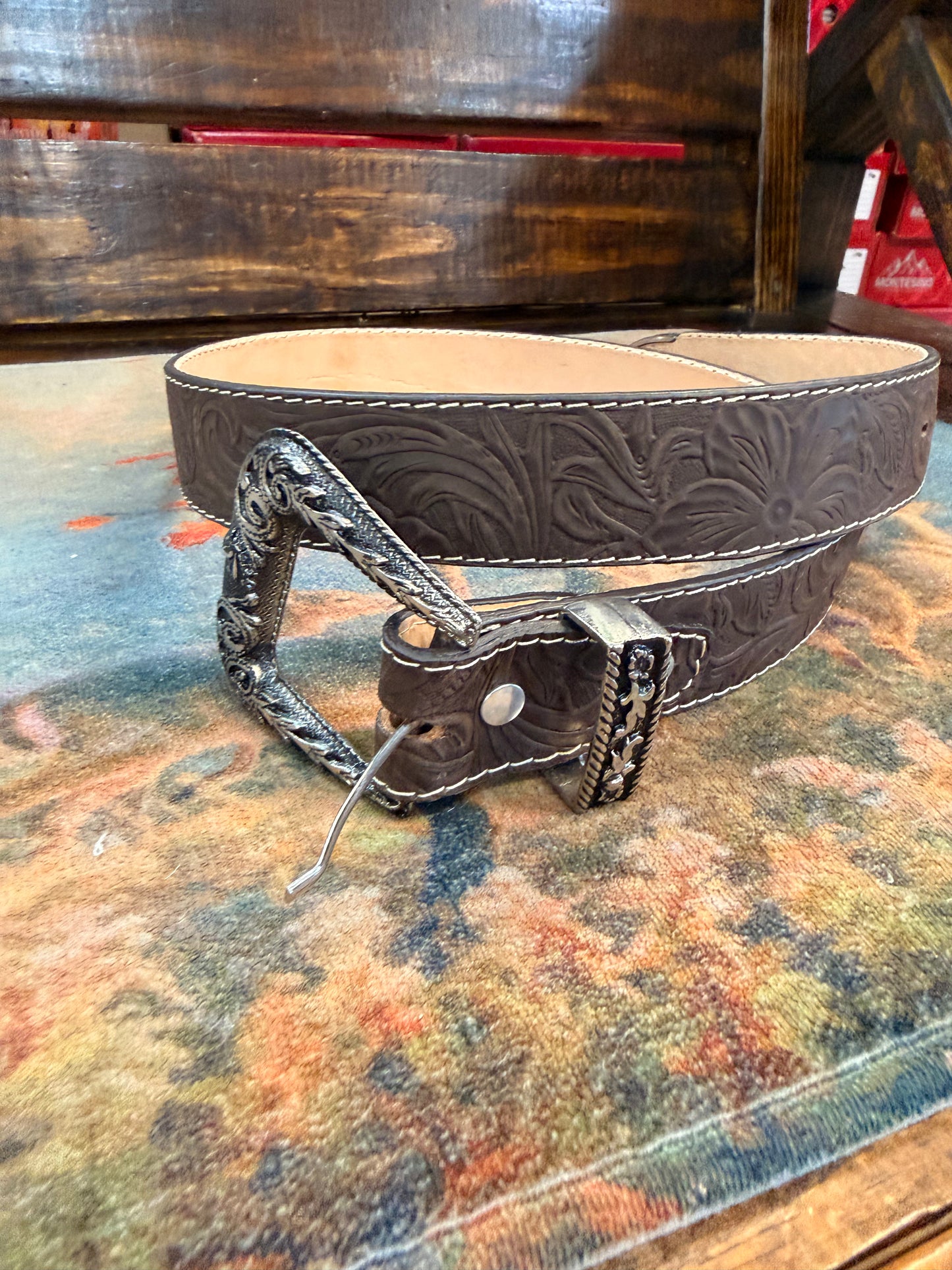 Brown Floral Tooled Western Belt