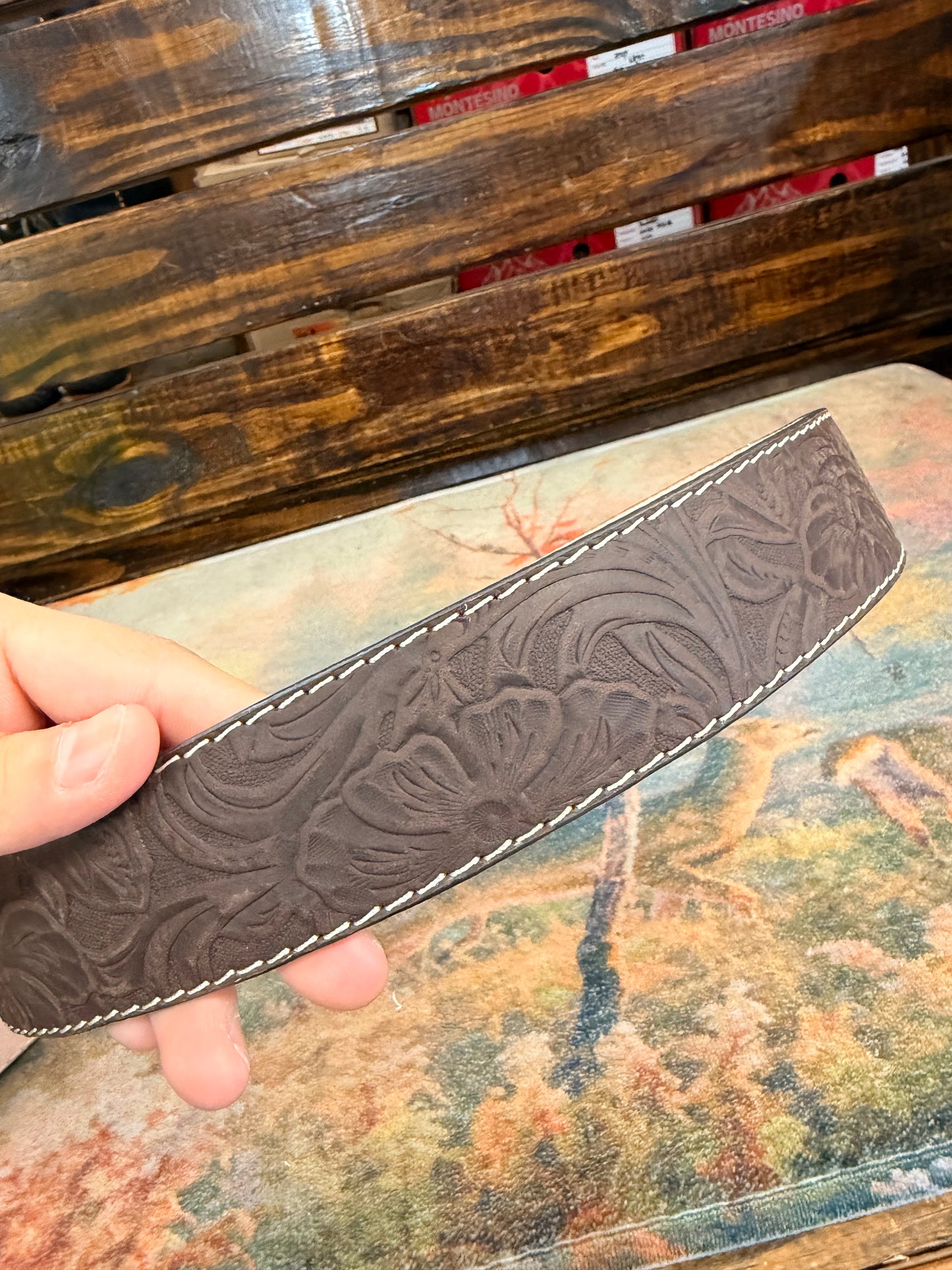 Brown Floral Tooled Western Belt