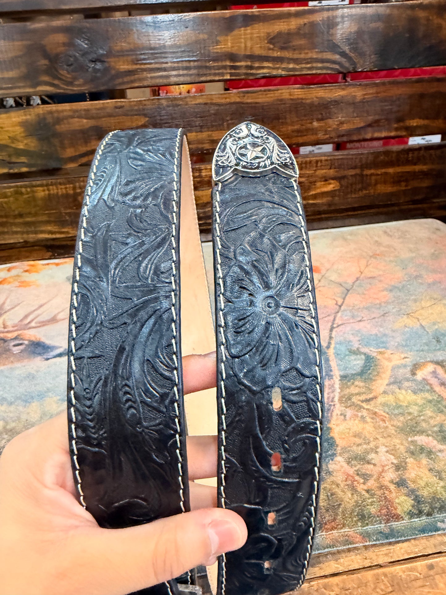 Black Floral Tooled Western Belt