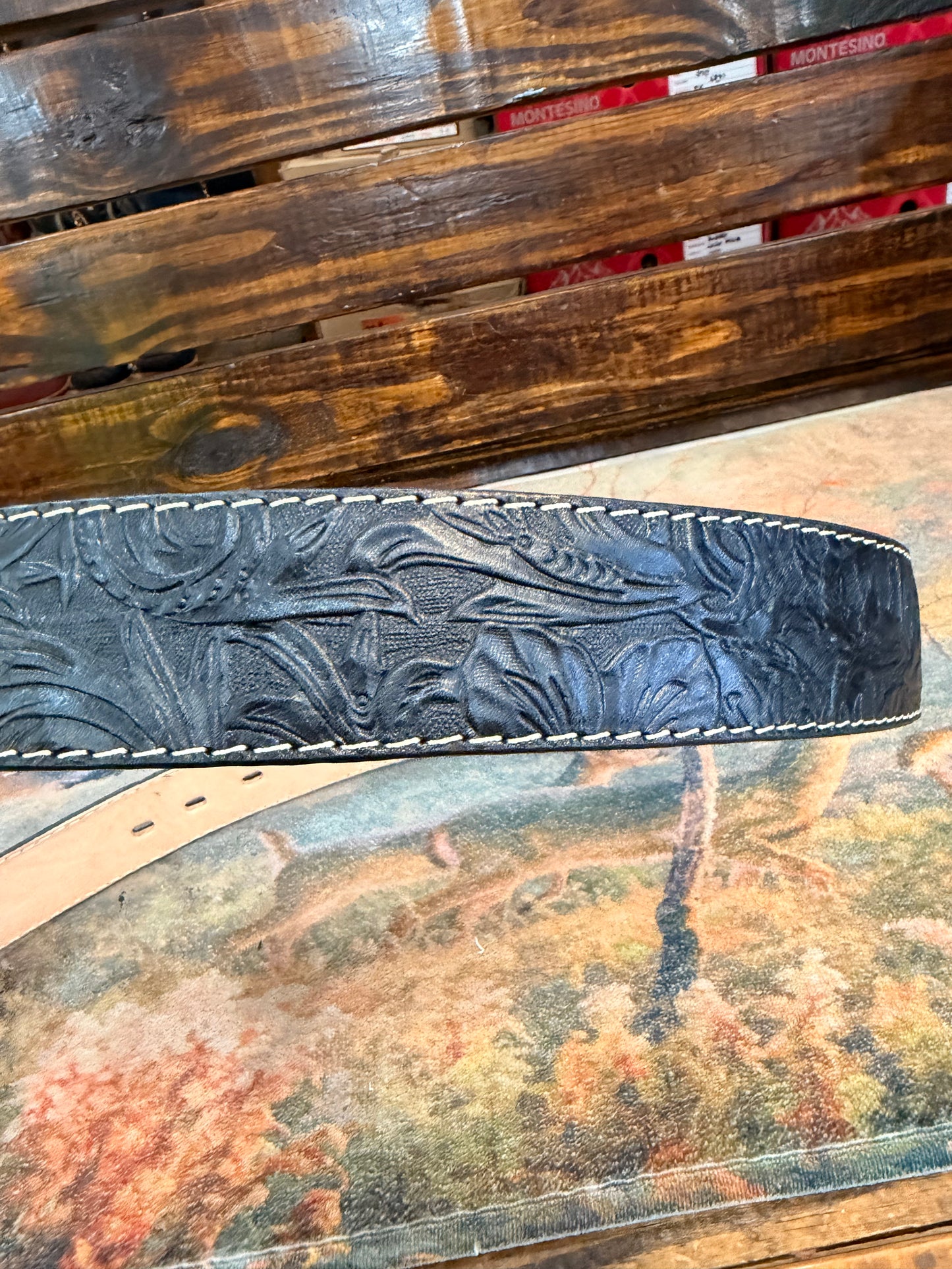 Black Floral Tooled Western Belt