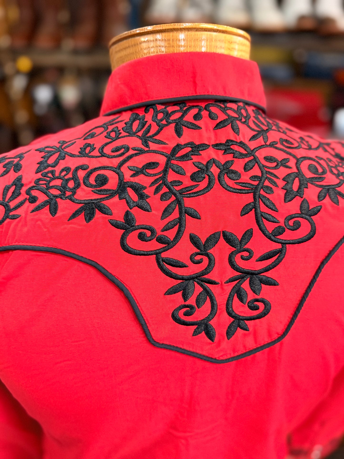 Big Kid’s Red Western Shirt with Black Embroidery