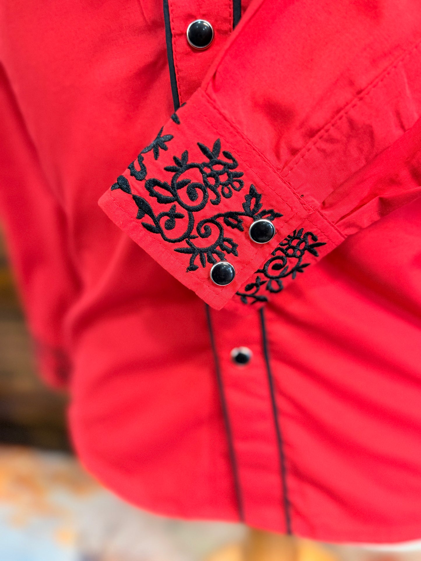 Big Kid’s Red Western Shirt with Black Embroidery